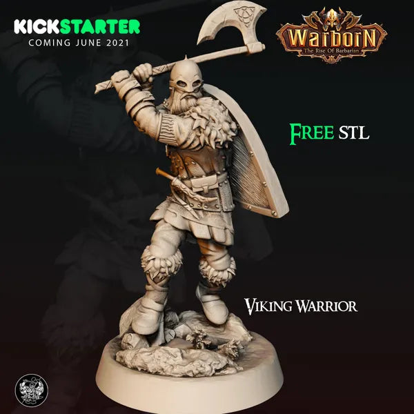 KICKSTARTER FREE ''VIking Warrior Presupported 3D Model digital STL preview