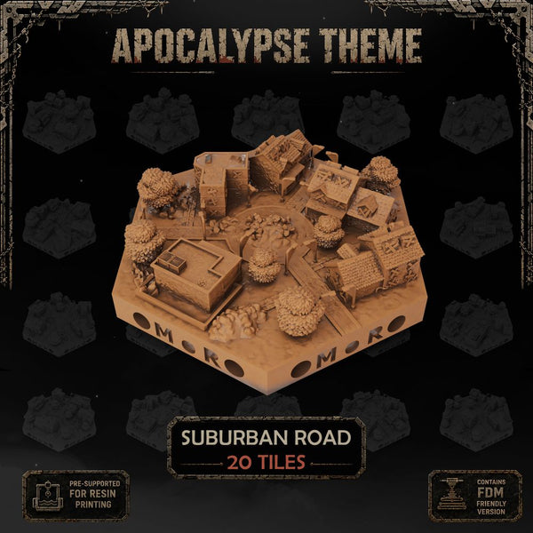 Apocalypse Suburban Road Tiles printable STL tile preview 1