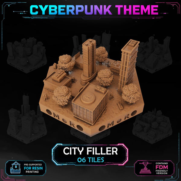 Cyberpunk City Filler Tiles printable STL tile preview 1