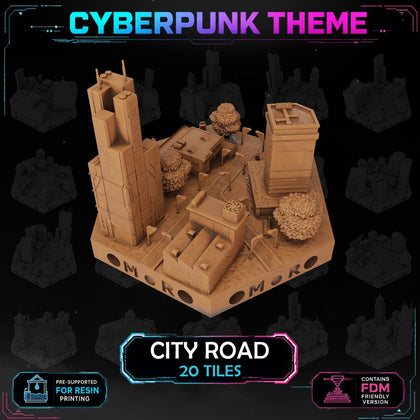 Cyberpunk City Road Tiles printable STL tile preview 1