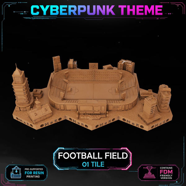 Cyberpunk FootBall Field printable STL tile preview 1