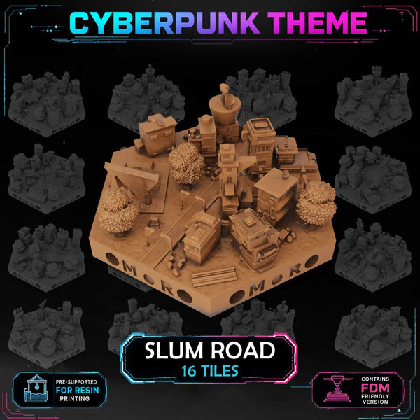 Cyberpunk Slum Road Tiles printable STL tile preview 1