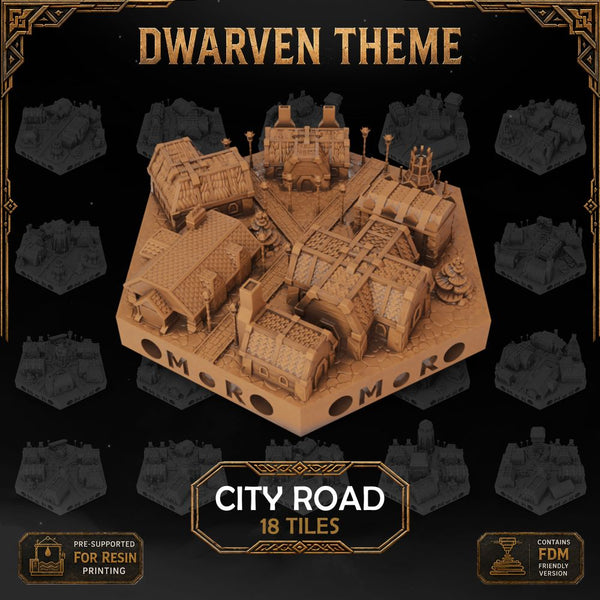 Dwarven City Road Tiles printable STL tile preview 1