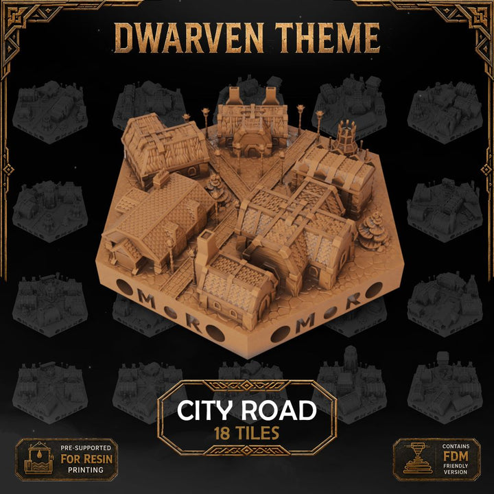Dwarven City Road Tiles printable STL tile preview 1 — included tile image 1