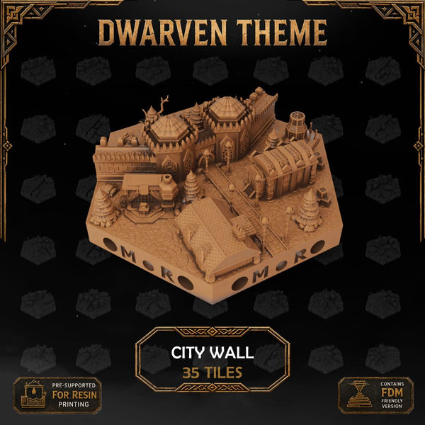 Dwarven City Wall Tiles printable STL tile preview 1