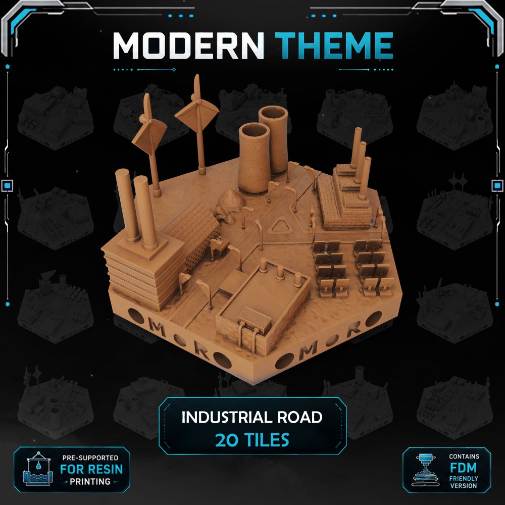 Modern Industrial Road Tiles printable STL tile preview 1