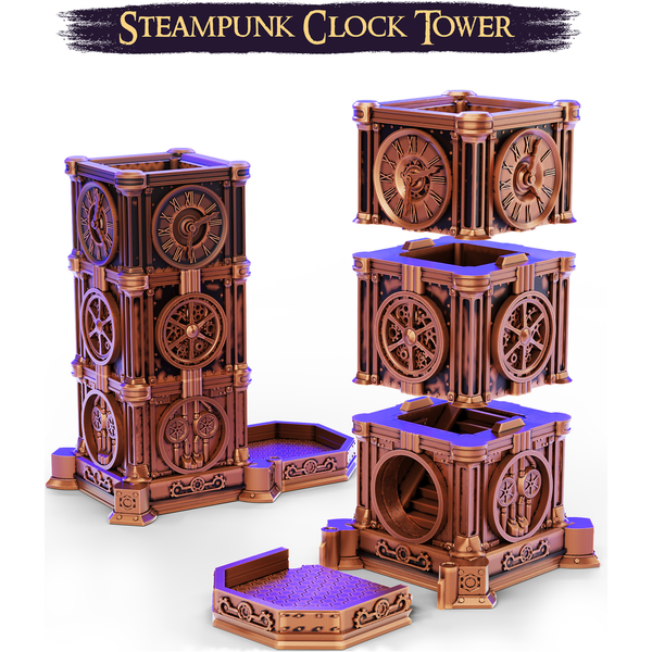 Steampunk Clock Dice Tower digital STL preview 1