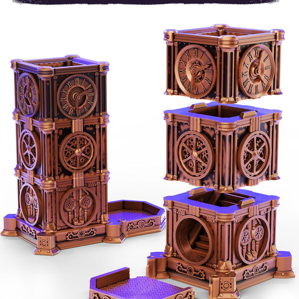 Steampunk Clock Dice Tower digital STL preview 2