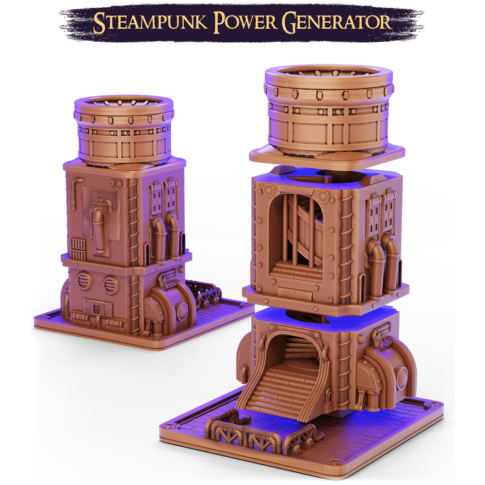 Steampunk Power Generator Dice Tower digital STL preview 1