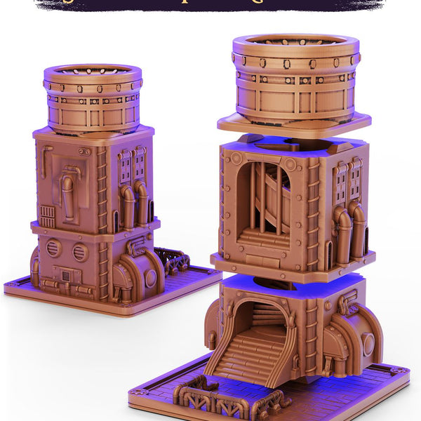 Steampunk Power Generator Dice Tower digital STL preview 2